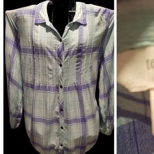 Plaid Button down blouse, lavender/mint green by terra&sky